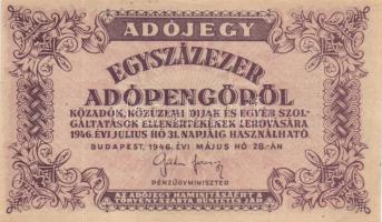 1946. 100.000AP sorszám nélkül vízjeles papíron (8x) kissé eltolódott nyomatúak T:I,I-