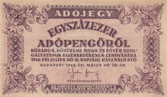 1946. 100.000AP sorszám nélkül vízjeles papíron (8x) kissé eltolódott nyomatúak T:I,I-