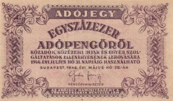 1946. 100.000AP sorszám nélkül vízjeles papíron (8x) kissé eltolódott nyomatúak T:I,I-