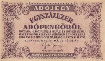 1946. 100.000AP sorszám nélkül vízjeles papíron (8x) kissé eltolódott nyomatúak T:I,I-