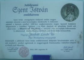 2005. "Jubileumi Szent István" Br emlékérem (95mm) kitüntető oklevéllel és Tempfli József ...