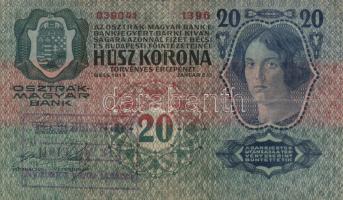 1912. 100K + 1913. 20K (2x) mindhárom "Felülbélyegzés 1919. jan.31. Nyírbátor Város Tanácsa&quo...