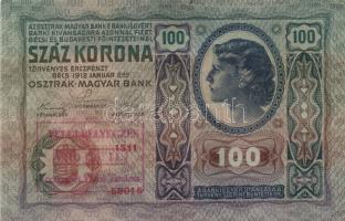 1902. 1000K + 1912. 100K + 1913. 20K mindegyik rózsaszín "Felülbélyegzés 1919. jan.11. Kecskemé...