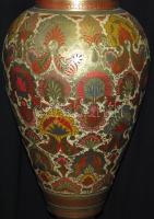 Hatalmas zománcozott padlóváza, gazdagon díszítve, apró lepattogzásokkal, m:102 cm, s:9,64 kg