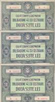 Románia DN Országos Takarékpénztár (C.E.C.) 4%-os kötvénye 200L-ről (3x) T:II,III Romania ND Casa De Economi Si Consemnatiuni bond about 200 Lei (3x) C:XF,F