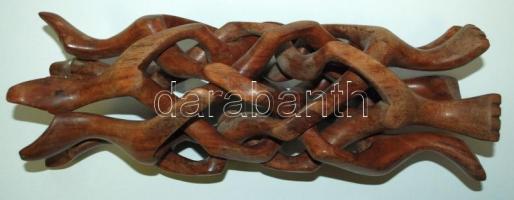 Összecsukható kutyafejes tartó, kézzel faragott nemes fa, jó állapotban, m:20 cm, d:18 cm