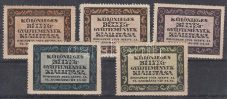 1921 Különleges Bélyeggyűjtemények kiállítása 5 db fogazott levélzáró