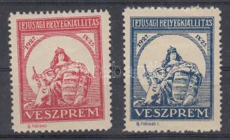 1927 Ifjúsági Bélyegkiállítás Veszprém 2 db (piros-kék) levélzáró