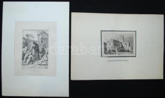cca 1850 5 db acélmetszet és litho kép paszpartuban