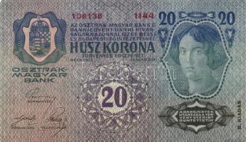 1913. 20K (2x) I. és II. típus, egyiken "Deutschösterreich" felülbélyegzés T:II-,III