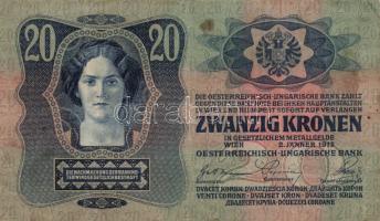 1913. 20K (2x) I. és II. típus, egyiken "Deutschösterreich" felülbélyegzés T:II-,III