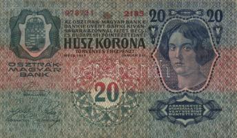 1913. 20K (2x) I. és II. típus, egyiken "Deutschösterreich" felülbélyegzés T:II-,III