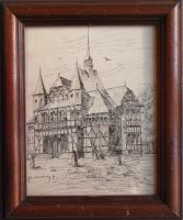 Petrik Albert (1876-1916): Kastély vázlat, tus, papír, jelzés nélkül, 26×23 cm