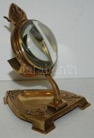 cca 1900 Szecessziós réz zsebóratartó nagyítóval / Jugendstil brass pocket watch stand with magnifying glass 13x10x9cm