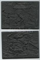 Két darab  fém fali dombormű munkásokról, német felirattal, 10×15 cm(2×)