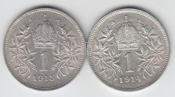 Ausztria 1914-1915. 1K Ag (2x) T:2,2-
Austria 1914-1915. 1 Corona Ag (2x) C:aXF,VF