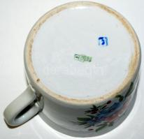 Zsolnay nagy bögre, virág díszítéssel, matricás, hibátlan, 12 cm