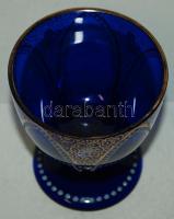 Kobalt kék parádi üveg kehely, jelzett, hibátlan, m:9 cm