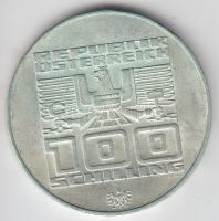 Ausztria 1976. 100Sch Ag "Innsbruck - XII. téli olimpia / Épületek és olimpiai logó" T:2-
...