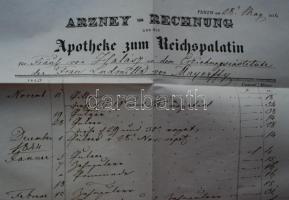 1844 Gyógyszertári számla a Pesti Reichspalatin gyógyszertárból 28x44 cm