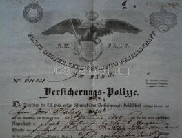 1845 Biztosítási kötvény 26x44 cm