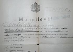 1905 Csendőr menetlevél és utazási számadás Bajna- Piliscsaba