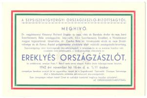 1942 Meghívó a Sepsiszentgyörgyi ereklyés országzászló avatási ünnepségére programmal, válasz-levelezőlappal