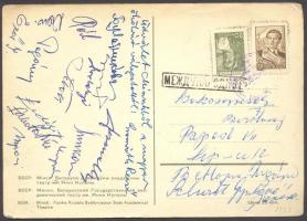 cca 1955 A magyar férfi ökölvívó-válogatott  tagjainak aláírása képeslapon Minszkből