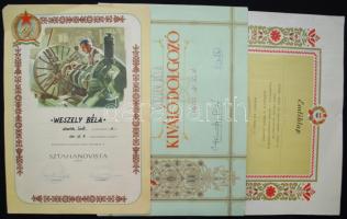 Három darab oklevél, emléklap a szocializmusból