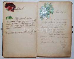 1893 Emklékkönyv rajzokkal, beragasztott virágokkal