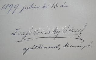1899 Zsasskovszky József egri apátkanonok aláírása bizonyítványon