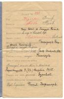 1916 Przemyslben fogságba esett magyar katona, orosz hadifogoly igazolványa számos bejegyzéssel / Za...