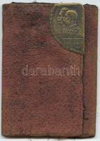 1916 Kopott bőr irattárca Ferenc Jószef és Vilmos császár fém dombor képpel / purse with plaque of t...