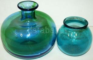 2db színes fújtüveg vázácska /  Colorful, blown glass vases, 14x12cm, 8x8cm
