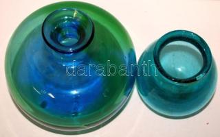 2db színes fújtüveg vázácska / 
Colorful, blown glass vases, 14x12cm, 8x8cm
