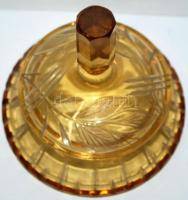 Érdekes alakú, csiszolt üveg cukorkatartó / 
Glass bonbonniere 13x13cm