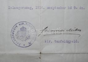 1914 Kinevezés Jankovich Béla vallás és közoktatásügyi miniszter saját kezű aláírásával