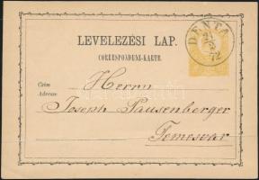 1872 2kr díjjegyes levelezőlap / PS-card &quot;DENTA&quot; - Temesvár