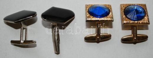 Két pár mandzsettagomb, csiszolt üveggel