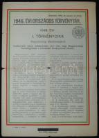 1946 Az országos törvénytár különkiadása a Magyarország államformájáról szóló törvénnyel, kissé megviselt állapotban