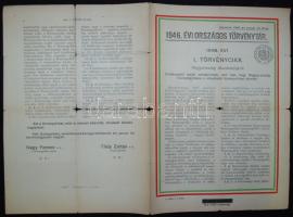 1946 Az országos törvénytár különkiadása a Magyarország államformájáról szóló törvénnyel, kissé megv...