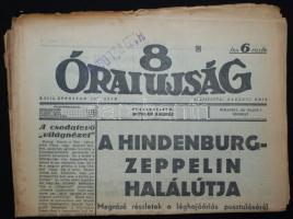 1937 A 8 órai újság május 8.-i száma a Hindenburg zeppelin katasztrófájáról szóló tudósítással