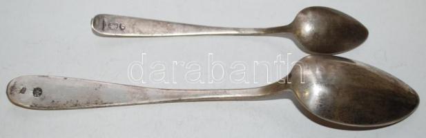 Antik ezüst kanál és kis kanál, egyik címeres, jelzettek 1844,1854 és mesterjelek, Nettó 80 g./ 2 si...