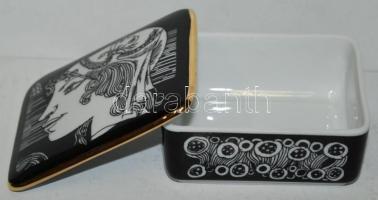 Szász Endre által tervezett Hollóházi jelzett porcelán ékszeres doboz /  Faces designed by Endre Sza...