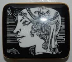 Szász Endre által tervezett Hollóházi jelzett porcelán ékszeres doboz /  Faces designed by Endre Sza...