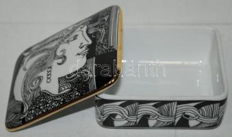 Szász Endre által tervezett Hollóházi jelzett porcelán ékszeres doboz /  Faces designed by Endre Sza...