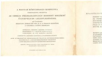 1947 Meghívó a Felszabadulási emlékmű (Szabadság szobor) leleplezésére Ferencsik Aladár építőmester ...