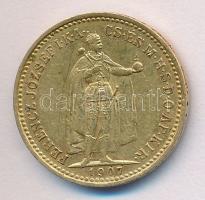 1907KB 10K Au "Ferenc József" (3.37/0.900g) T:2 pici ph.
Hungary 1907. 10 Korona Au "...