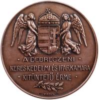 1930. "A Debreczeni Kereskedelmi és Iparkamara Kitüntető Érme" Ag emlékérem, hátlapján gravírozással, nemesfém jelzéssel. Szign.: VÁGI I. (60mm/67g/0.800) T:1- Hungary 1930.  Medal of merit of the Chamber of Commerce & Industry of Debrecen silver commemorative medallion with hallmarks. Sign.: VÁGI I. (60mm/67g/0.800) C:AU