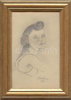 Róna Emy jelzéssel: Lány portréja, grafit, papír, keretben, 22x16cm